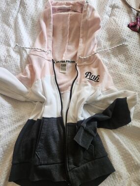 Victoria's Secret PINK Light Pink & Black Hooded Zip Sweatshirt